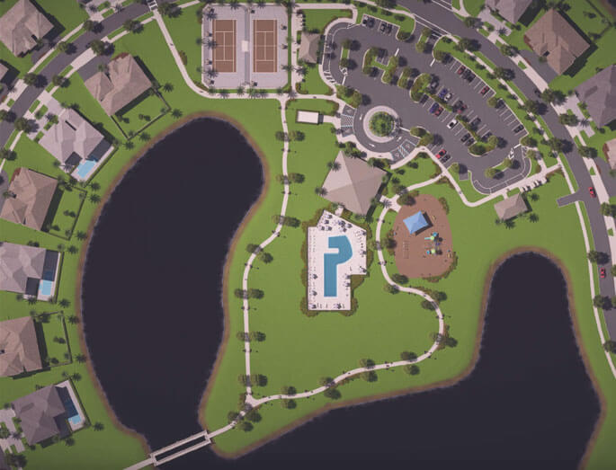 Aerial rendering of Pangea Park